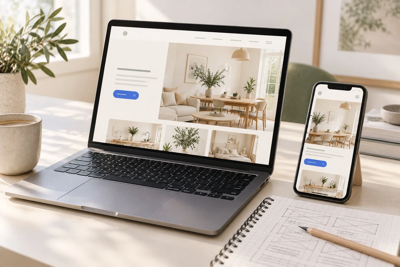 Generated illustration of a responsive website mock-up shown on a desktop and smartphone.